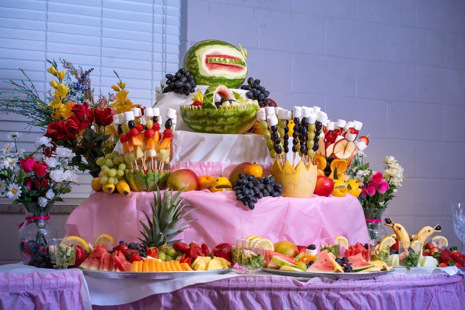 Fresh vegetable display table for catering events